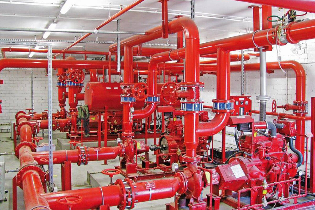 Fire protection piping under construction